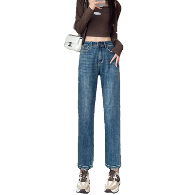 九分复古蓝直筒牛仔裤女