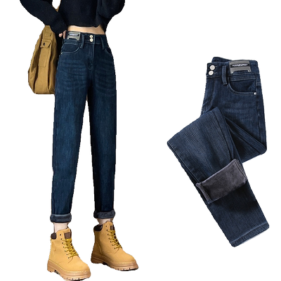 加绒牛仔裤女冬季新款高腰显瘦