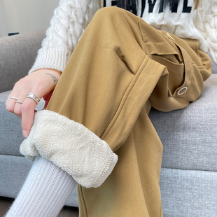 高腰羊羔绒特厚小个子显瘦束脚休闲哈伦防风棉裤 女冬季 裤 加绒工装