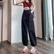 女春秋高腰显瘦宽松直筒阔腿束脚黑色小个子休闲裤 裤 抽绳工装 美式