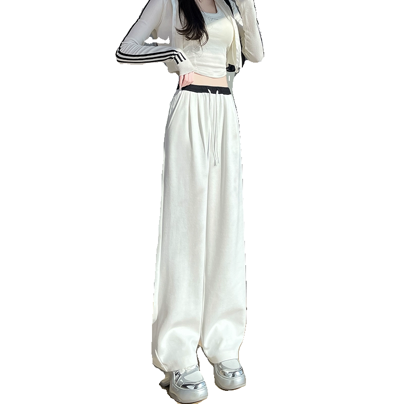 美式白色卫裤女2025春季新款高腰宽松显瘦休闲垂感运动阔腿拖地裤
