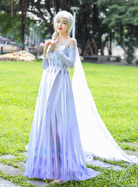 现货冰雪奇缘2艾莎cos爱莎白色婚纱礼服裙冰雪公主cosplay女服装