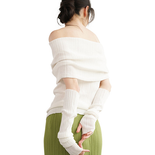 棉一字领套头防晒针织衫袖套百搭