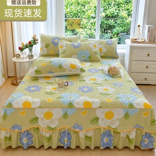 韩版 床单花边三件套床上用品 床裙夹棉加厚公主风水洗棉床罩防滑式