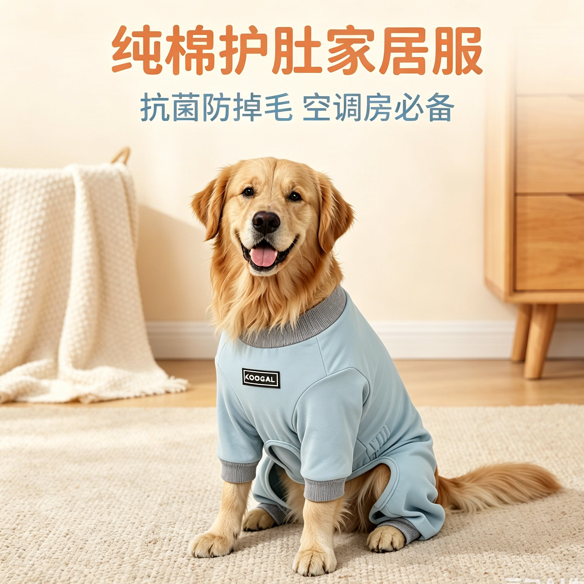春夏薄款狗狗纯棉四脚衣防掉毛家居服空调房睡衣抗菌透气中大型犬