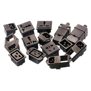 全铜电源插座AC插座品字卡式双保险管 三合一16A大电流座万用插座