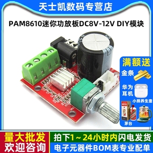 10W diy功放板模块 10W纯D类立体声 12V PAM8610迷你功放板dc8v
