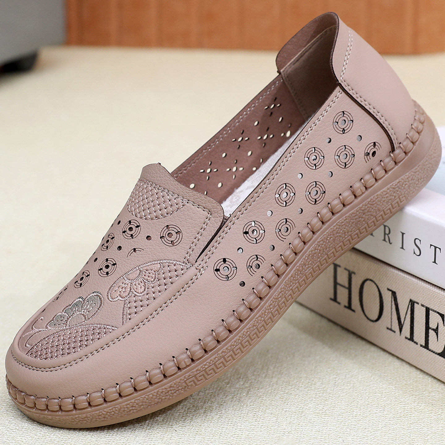 老北京夏季女鞋镂空平底透气休闲妈妈鞋牛津软底打孔眼网鞋不闷脚