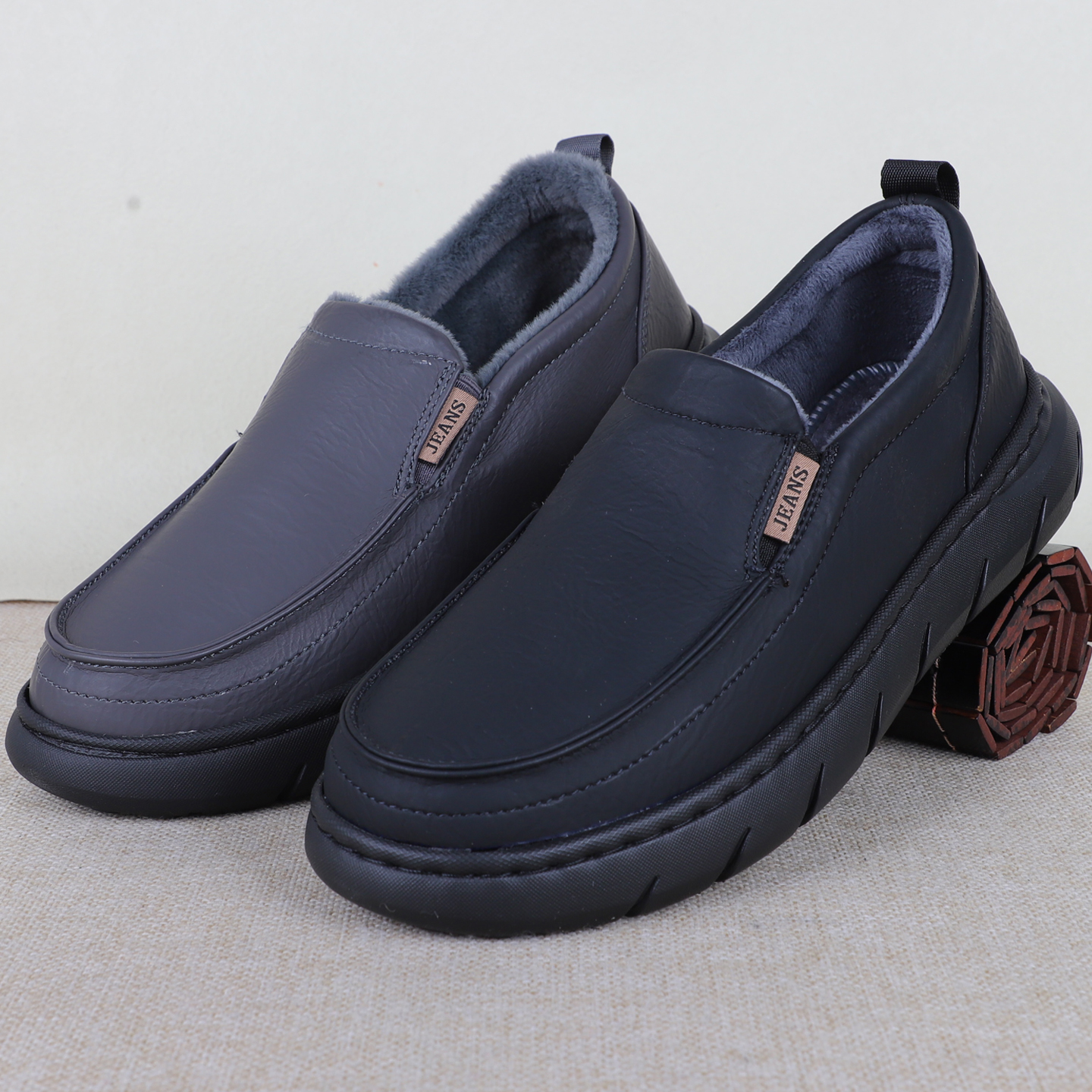 老北京棉鞋冬季男士保暖休闲鞋宽脚掌一脚蹬软底轻便开车薄绒二棉