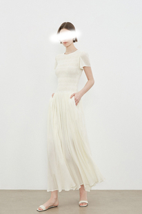 不规则强捻肌理天丝棉轻盈透气显瘦重工打揽褶皱花苞袖伞形连衣裙