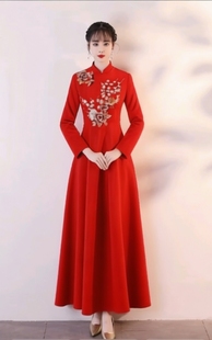 长袖礼仪旗袍颁奖迎宾服冬季大合唱团演出服外嫁女回娘家统一服装