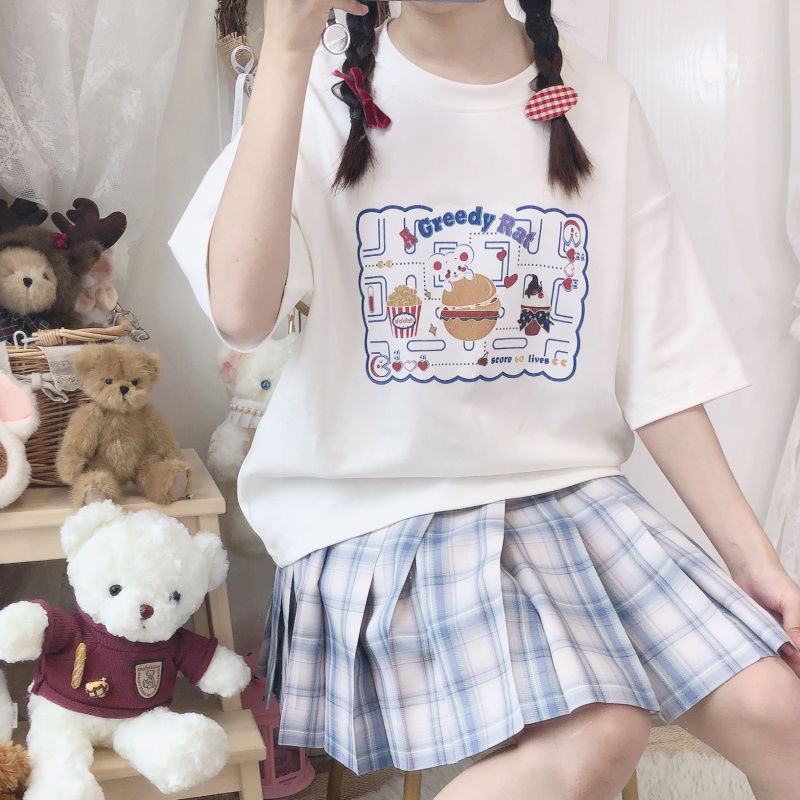 Japanese cartoon printed short sleeve women's summer new Korean college style loose T-shirt students' white clothes