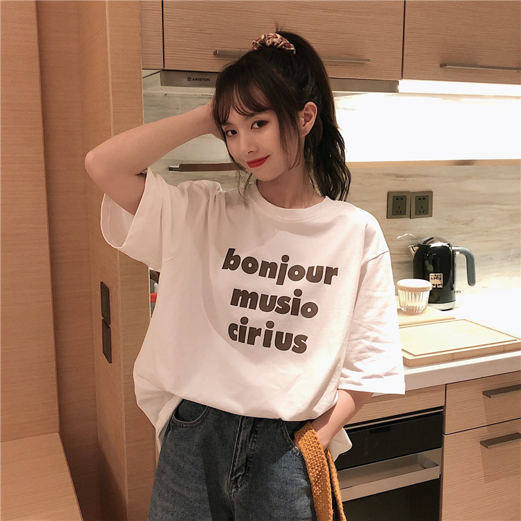 Hong Kong Style Short Sleeve T-Shirt women's fashion net red super hot large version loose design sense minority strange taste top