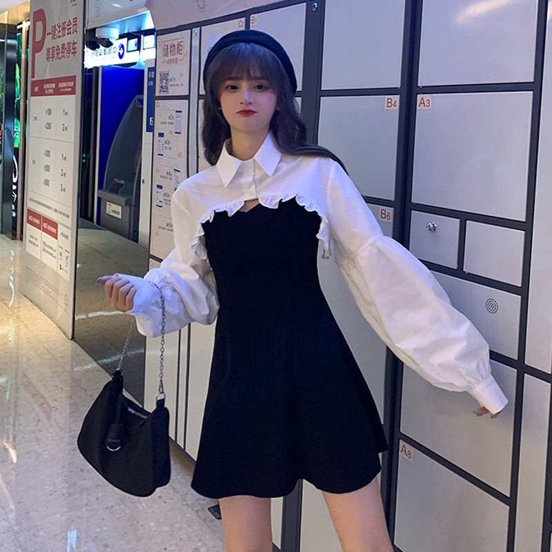 Suit women 2021 early spring new Korean fashion shirt sling black skirt temperament fashion two piece set