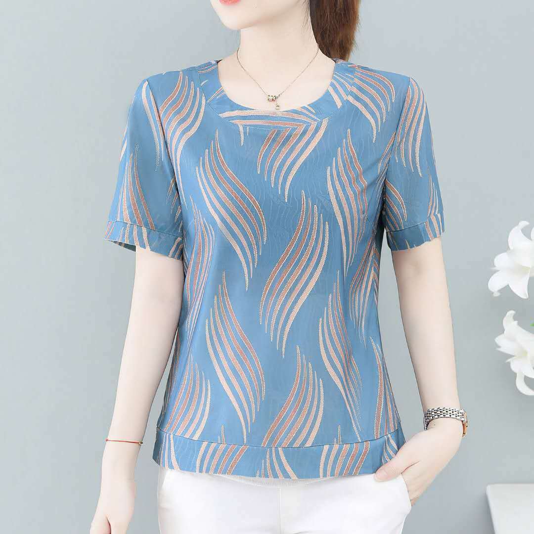 Summer new age reducing large size short sleeve middle-aged and old aged top mother's loose and thin base coat