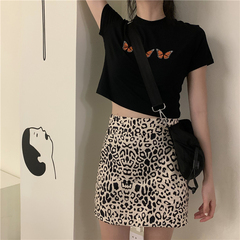 #Printed screen red butterfly short T-shirt base coat women's 2021 summer Korean round neck short sleeve top