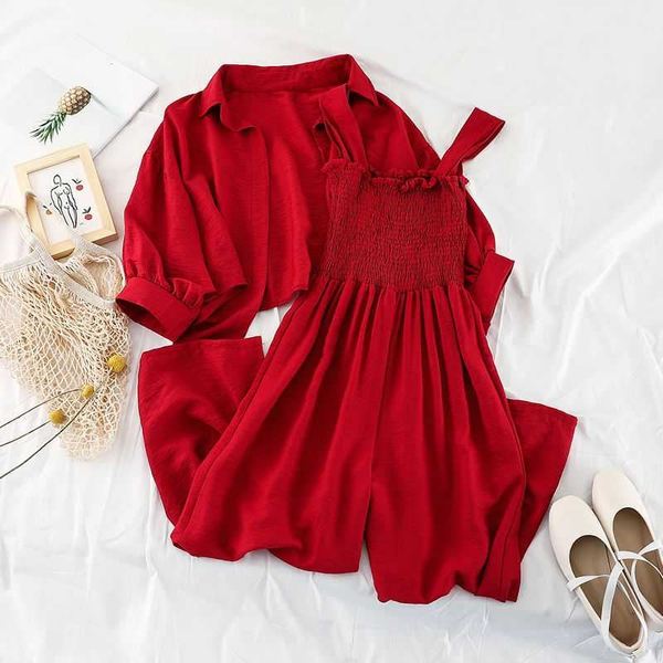 Korean Jumpsuit fashion suit women's new summer coat sunscreen clothes loose sling Jumpsuit two piece fashion