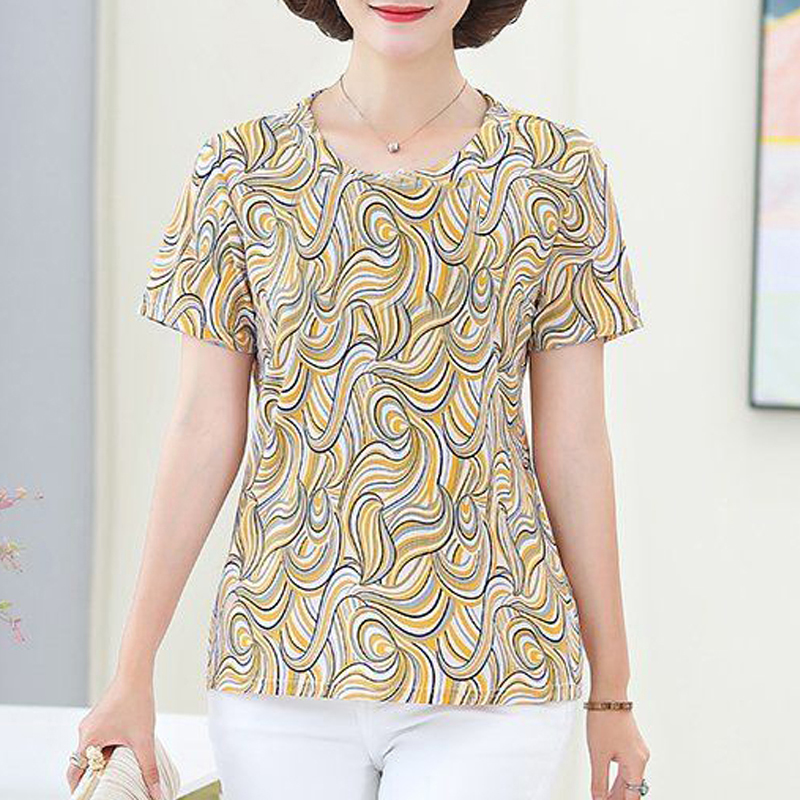 Summer new age reducing large size short sleeve middle-aged and old aged top mother's loose and thin base coat