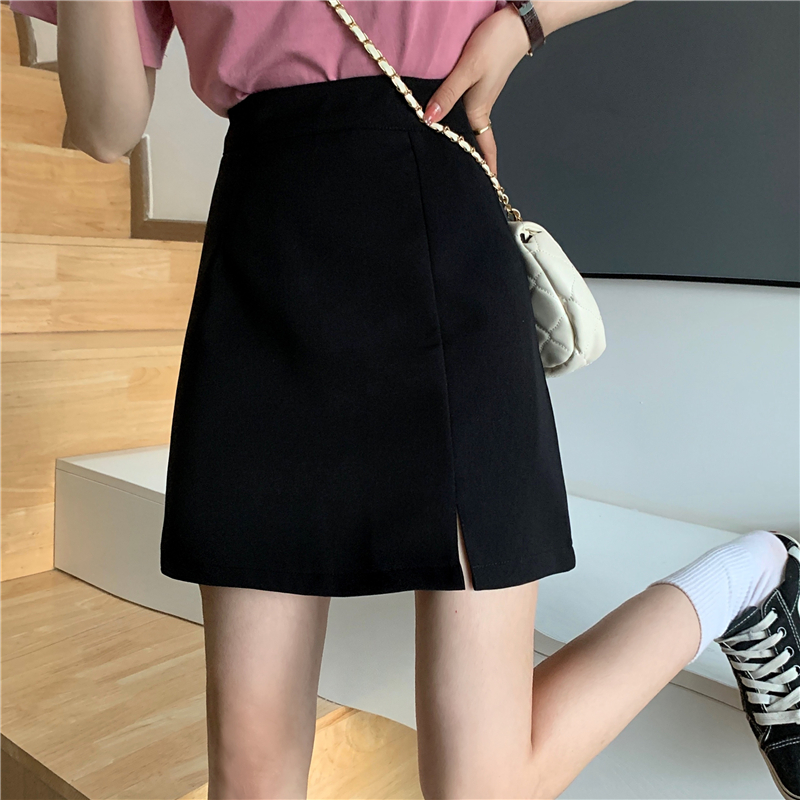 Skirt women's summer 2021 new fashion versatile hip skirt Korean high waist thin split black A-line short skirt