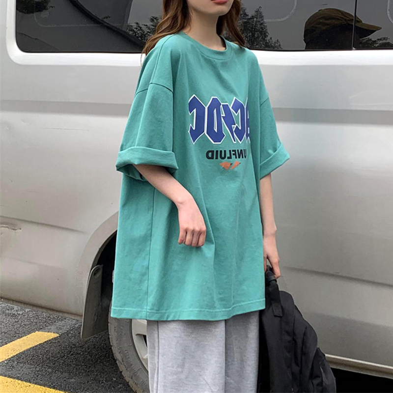 新款原宿風短袖恤女潮超火印花上衣棉