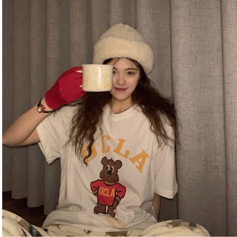 Korean cartoon new print short sleeve t-shirt female new cute bear Korean version