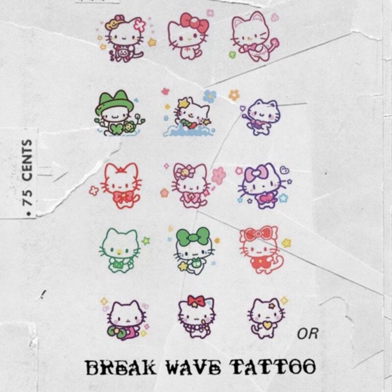 破浪潮经典款纹身贴ins风可爱彩色hello kitty动画风卡通原创设计