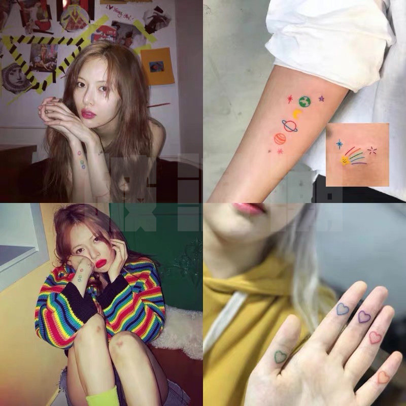 破浪潮原创纹身贴泫雅风超值套装30张不重复彩虹笑脸花朵可爱ins