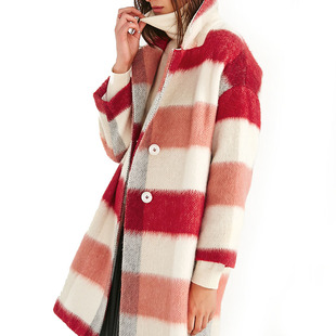 LAFOPPA红色格纹毛呢外套女法式复古风上衣珑白女装潮流格子大衣