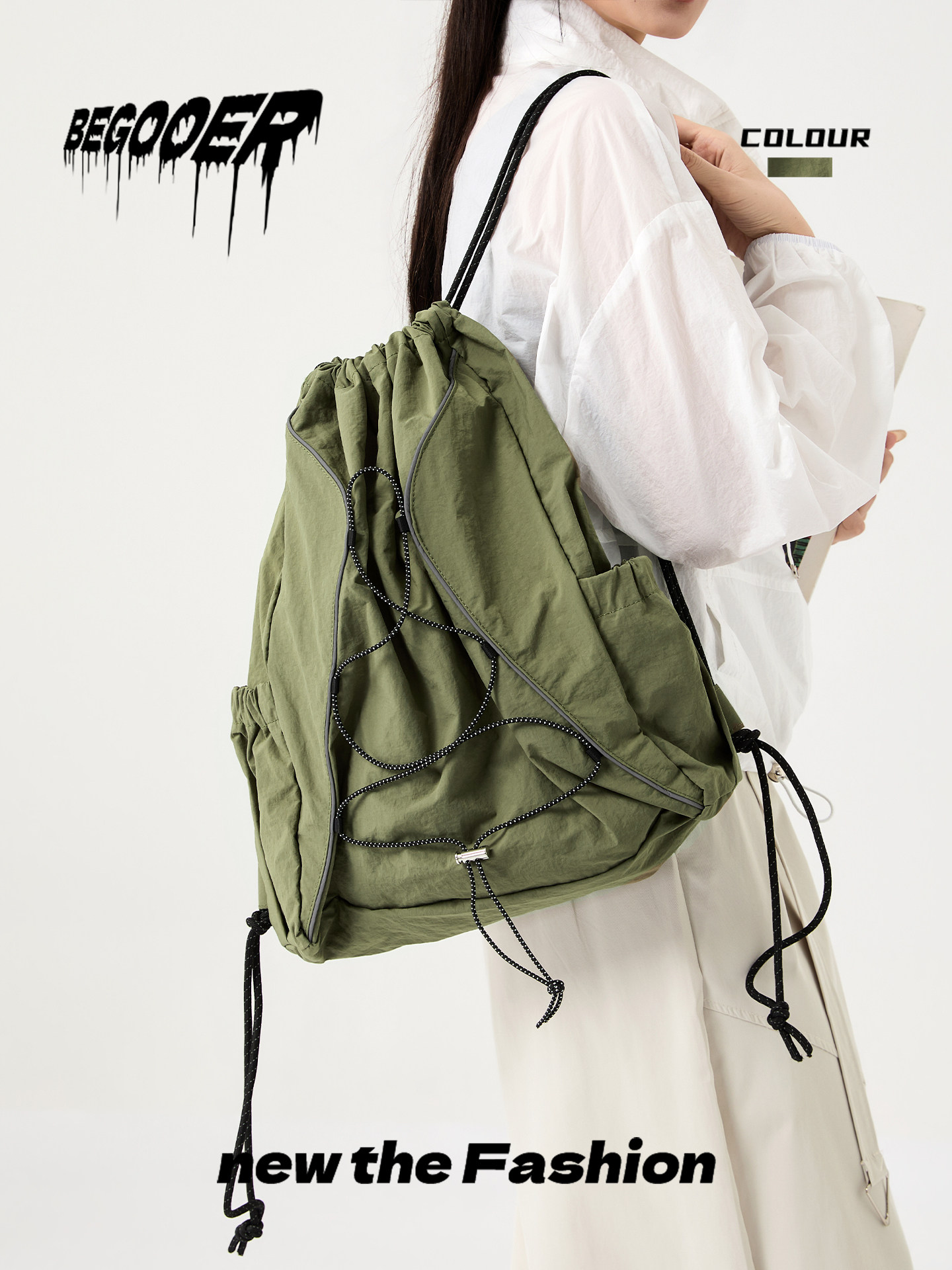 BEGOOER Outdoor Lightweight Drawstring Backpack for Women, New Travel Minimalist Cinch Bag, Sport Casual Backpack - Thumbnail 3