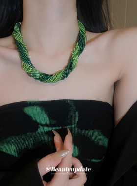 多巴胺米珠多层缠绕项链小众波西米亚风设计颈链气质小清新项饰女