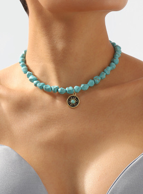 波西米亚风绿松石项链恶魔之眼