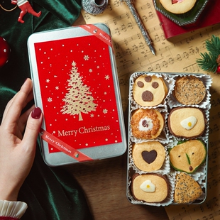 圣诞节曲奇饼干包装 盒铁盒糖果雪花酥玛德琳磅蛋糕盒太妃糖铁罐空