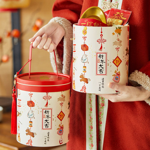 2026马年新年礼盒包装盒烘焙抱抱桶高档饼干糖果年货伴手礼品盒空