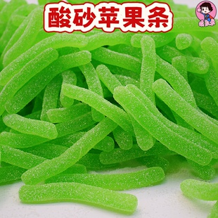 酸砂苹果条软糖西瓜芒果彩虹条扁带面条五彩绳子软糖橡皮糖摆地摊