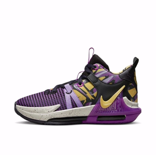 白紫色男女同款 Nike 中帮篮球鞋 LakersGraffiti Witness 7詹姆斯