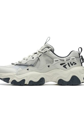 【六饼体育】 FILA 生活休闲鞋 系带 灰色 绿色 防滑 厚底 织物