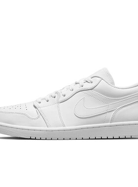 Jordan Air Jordan 1 皮革 潮流 低帮 复古篮球鞋 男款 白色