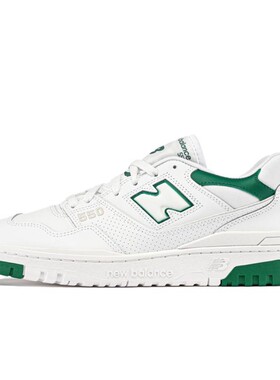 New Balance NB 550 皮革 舒适 低帮 复古篮球鞋 男女同款 白绿
