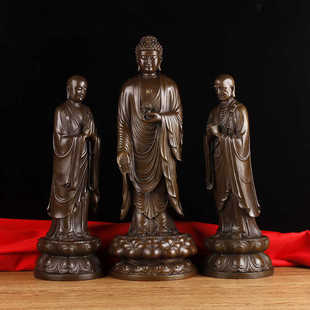 铜释迦牟尼佛像摆件阿难迦叶尊者佛祖左右协侍一佛二弟子铜像