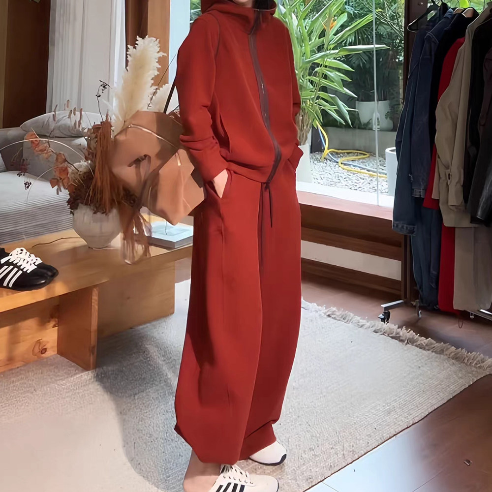 2026秋季连帽阔腿裤运动套装女