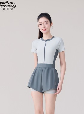 颖熙梦95055新款女士学生大码连体泳装短袖夏季运动游泳衣