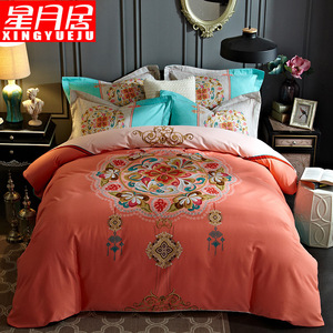 星月居新中式全棉四件套床单被套1.5米纯棉1.8m双人2.0床上用品