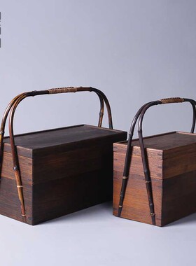 实木食盒做|日式 旅行茶具双层收纳盒提箱茶箱竹制便携茶道零配件