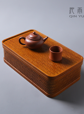 茶箱功夫茶具整理盒家用旅行防尘民宿日式茶杯壶收纳篮竹编工艺品