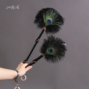 手工邛竹浮尘桌面清洁刷紫竹加长孔雀毛除尘掸扫灰静电鸵鸟毛加厚