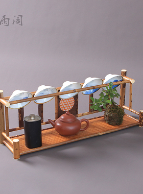 湘妃竹茶杯架双层沥水架桌面茶器博古架茶具紫砂壶展示置物摆放架