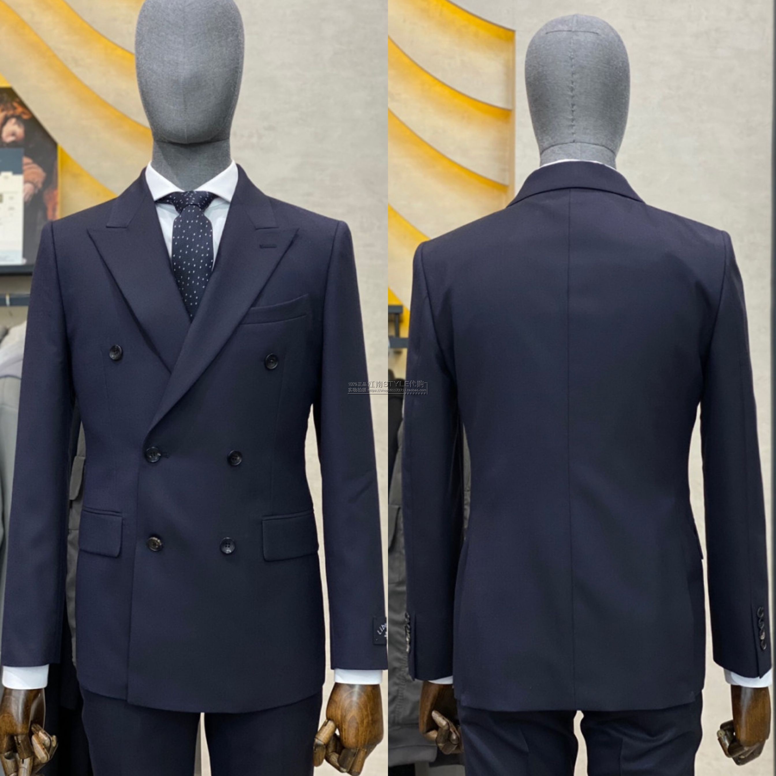2021年冬liberclassy深蓝纯色修身双排扣商务绅士羊毛西服套装男