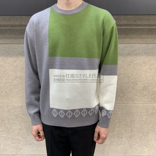23年冬款 男 羊毛衫 Liberclassy韓國灰色圓領拼接撞色青春流行長袖