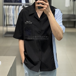 流行短袖 25年夏季 黑色翻領(lǐng)拼接寬松時(shí)尚 襯衫 Liberclassy韓國(guó)代購(gòu)