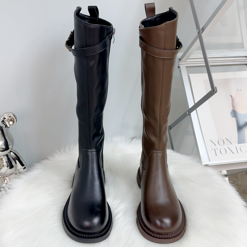 欧洲站真皮长筒靴女秋冬季